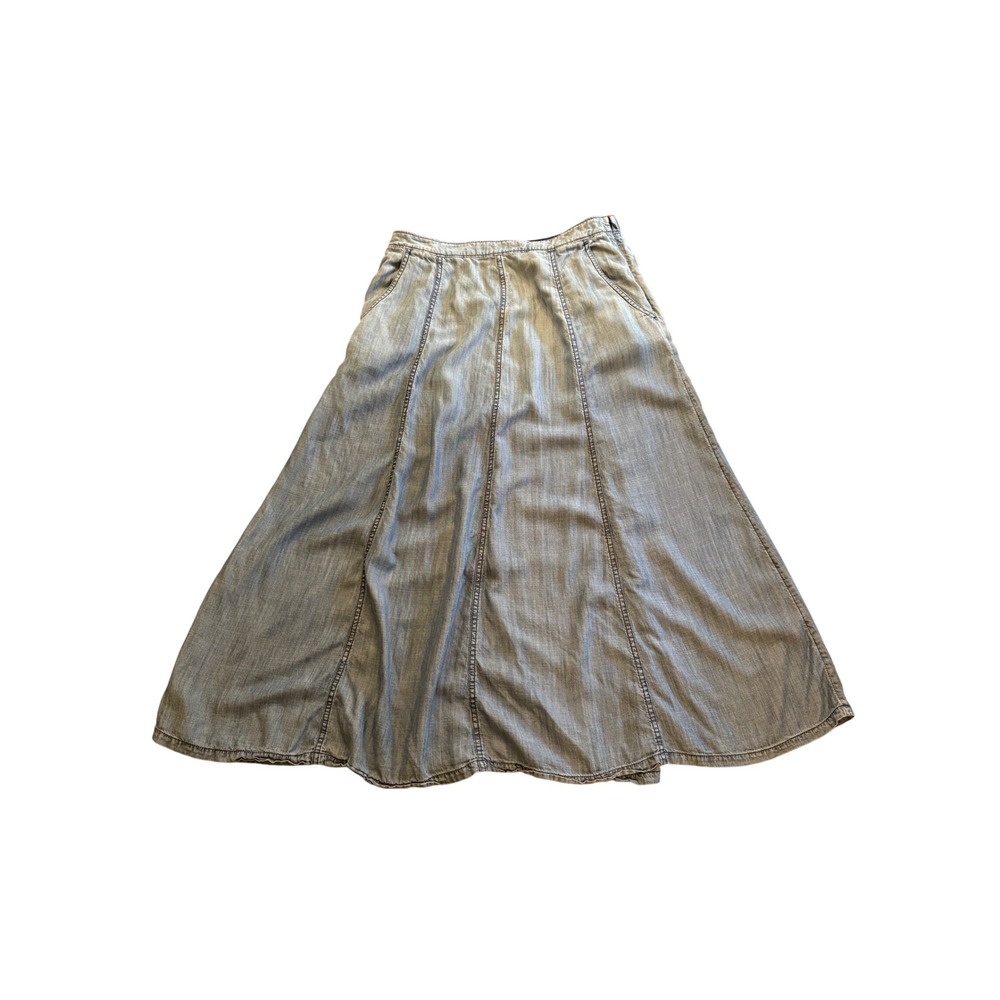 Soft Surroundings Blue Flowy Lyocell Maxi Skirt Light Wash Pockets Womens M - Picture 3 of 9